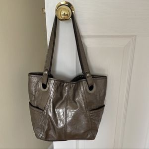 FOSSIL genuine leather metallic silver bag